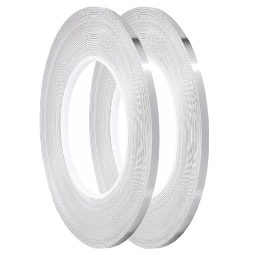 Qhpnunhq Klebeband mit feinen Streifen für Geschenkverpackung, 2 Rollen, 1/5 Zoll x 55 m (Silber) von Qhpnunhq