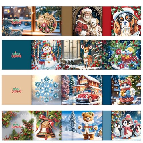 Qhvynpo 12 x Christmas Greeting Cards, Kids Christmas Card Craft, Christmas Greeting Card Kit, Craft Card Making Set, Interactive Christmas Cards, 5D Holiday Card Crafts for Kids and Adults von Qhvynpo