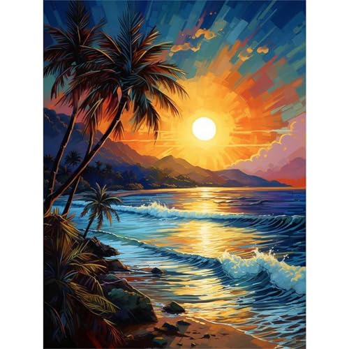 5D Diamond Painting Set für Erwachsene Sonnenuntergangs Wellen Landschaft, Diamant Painting Bilder Erwachsene Set DIY Round Full Drill Diamond Painting Bastelset für Wanddeko Geschenke 80x100 cm von QiHon