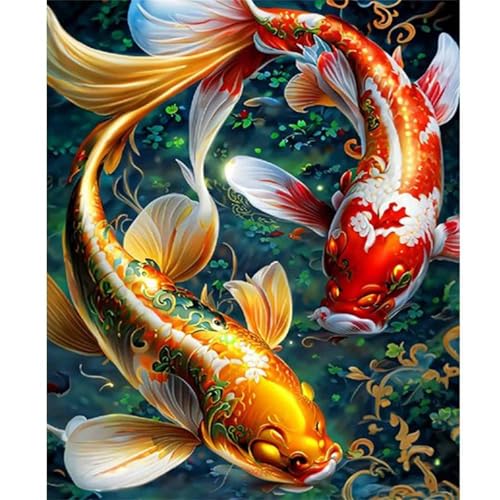 QiHon 5D Diamant Painting Bilder Erwachsene Gelber Koi, Diamond Painting für Anfänger, DIY Round Full Drill Strass Diamant Stickerei Kunst Bilder für Wand Dekoration Geschenke 50x70 cm von QiHon