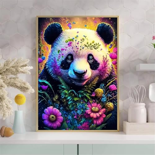 QiHon 5D Diamant Painting Bilder Erwachsene Panda Tierblume, Diamond Painting für Anfänger, DIY Square Full Drill Strass Diamant Stickerei Kunst Bilder für Wand Dekoration Geschenke 60x80 cm von QiHon