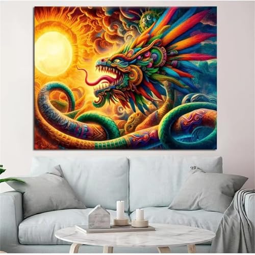 QiHon 5D Diamant Painting Bilder Erwachsene Sonnentier Drache, Diamond Painting für Anfänger, DIY Round Full Drill Strass Diamant Stickerei Kunst Bilder für Wand Dekoration Geschenke 100x130 cm von QiHon