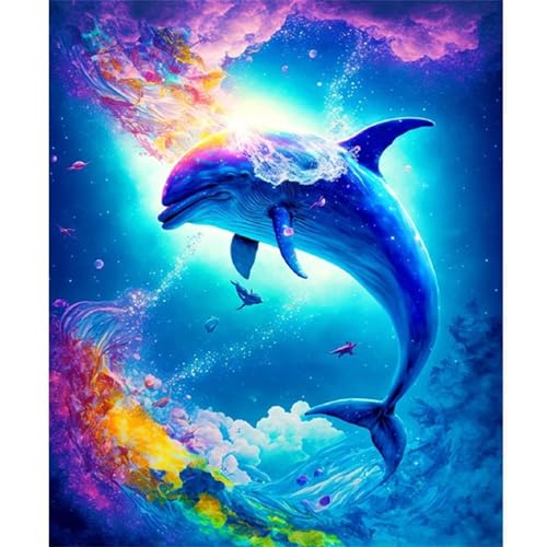 QiHon 5D Diamond Painting Set für Erwachsene Delphin Tier Blau, Diamant Painting Bilder Erwachsene Set DIY Round Full Drill Diamond Painting Bastelset für Wanddeko Geschenke 90x110 cm von QiHon