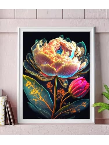 QiHon 5D Diamond Painting Set für Erwachsene Pfingstrosen Blumen Tulpe, Diamant Painting Bilder Erwachsene Set DIY Round Full Drill Diamond Painting Bastelset für Wanddeko Geschenke 40x50 cm von QiHon