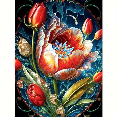 QiHon 5D Diamond Painting Set für Erwachsene Rote Tulpen, Diamant Painting Bilder Erwachsene Set DIY Square Full Drill Diamond Painting Bastelset für Wanddeko Geschenke 30x40 cm von QiHon