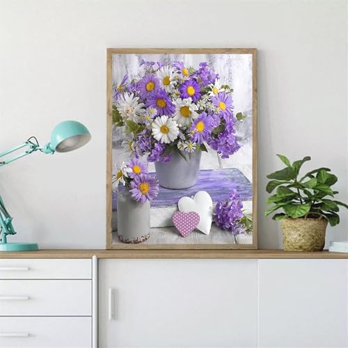 QiHon Diamond Painting Erwachsene, Lila Gänseblümchen Blume 5D Diamant Painting Bilder DIY Round Full Drill Diamant Malerei Set für Wand Dekoration Geschenke 60x80 cm von QiHon