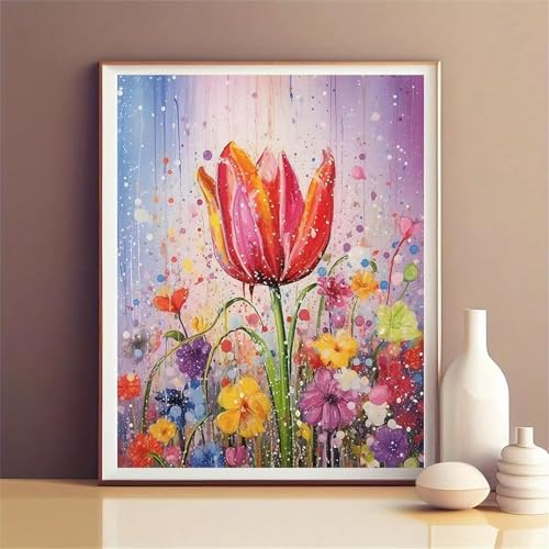 QiHon Diamond Painting Erwachsene, Rote Tulpenblume 5D Diamant Painting Bilder DIY Round Full Drill Diamant Malerei Set für Wand Dekoration Geschenke 30x40 cm von QiHon