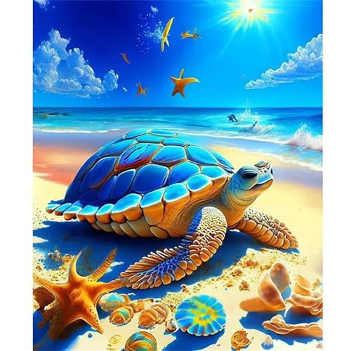 QiHon Diamond Painting Erwachsene, Strandschildkröte 5D Diamant Painting Bilder DIY Round Full Drill Diamant Malerei Set für Wand Dekoration Geschenke 30x40 cm von QiHon