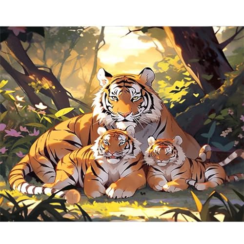 QiHon Diamond Painting Erwachsene, Tierischer Tigerbaum 5D Diamant Painting Bilder DIY Round Full Drill Diamant Malerei Set für Wand Dekoration Geschenke 90x110 cm von QiHon