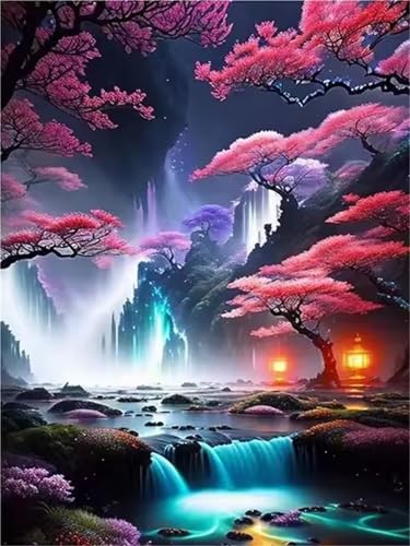 QiHon Diamond Painting Erwachsene, Wasserfall Baumlandschaft 5D Diamant Painting Bilder DIY Square Full Drill Diamant Malerei Set für Wand Dekoration Geschenke 90x110 cm von QiHon