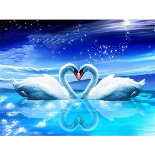 QiHon Diamond Painting Set für Erwachsene DIY 5D Diamant Painting Bilder Blaues Herz Schwan Malen nach Zahlen Diamant Malerei Set für Anfänger Kinder für Home Wall Decor 40x50cm von QiHon