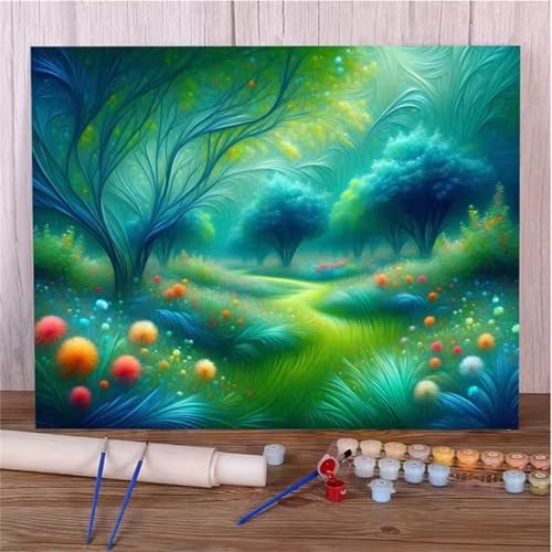 QiHon Malen Nach Zahlen Erwachsene Abstrakte Kunst, Dschungellandschaft Malen Nach Zahlen für Anfänger, mit Pinsels und Acrylfarbe Als Geschenke und Heimdekoration, DIY Rahmen 50x65cm von QiHon