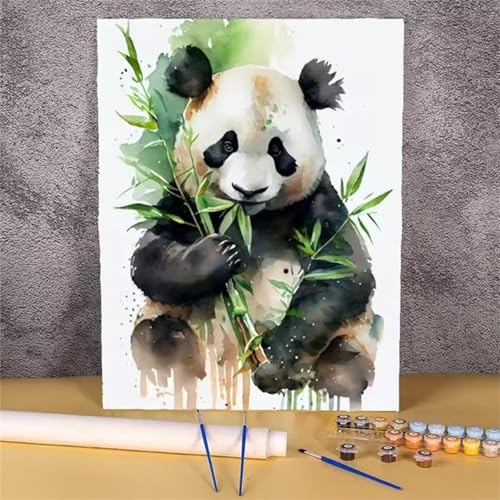 QiHon Malen Nach Zahlen Erwachsene Bambus, Tier Panda Malen Nach Zahlen für Anfänger, mit Pinsels und Acrylfarbe Als Geschenke und Heimdekoration, DIY Rahmen 45x60cm von QiHon