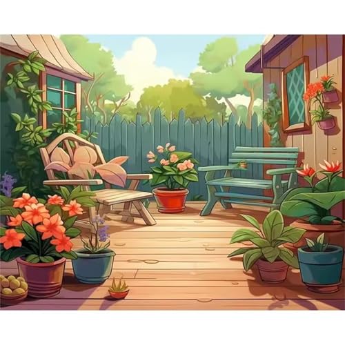 QiHon Malen Nach Zahlen Erwachsene Blume, Garten DIY Handgemalt Ölgemälde Leinwand Kits, Digitales DIY Ölgemälde Set mit 3-Pinseln und Acrylfarbe, DIY Rahmen 30x40cm von QiHon