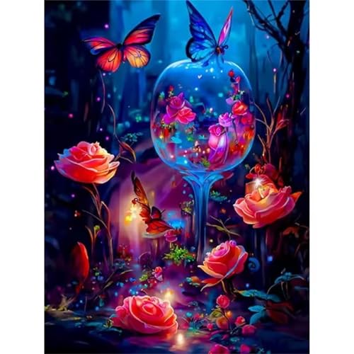 QiHon Malen Nach Zahlen Erwachsene Blume Schmetterling, Baum DIY Handgemalt Ölgemälde Leinwand Kits, Digitales DIY Ölgemälde Set mit 3-Pinseln und Acrylfarbe, DIY Rahmen 30x40cm von QiHon