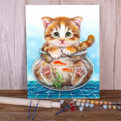 QiHon Malen Nach Zahlen Erwachsene Koi, Katze Tier Malen Nach Zahlen für Anfänger, mit Pinsels und Acrylfarbe Als Geschenke und Heimdekoration, DIY Rahmen 50x65cm von QiHon