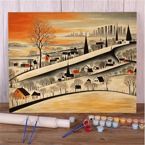 QiHon Malen Nach Zahlen Erwachsene Landschaft, Landschaft DIY Handgemalt Ölgemälde Leinwand Kits, Digitales DIY Ölgemälde Set mit 3-Pinseln und Acrylfarbe, Ohne Rahmen 45x60cm von QiHon