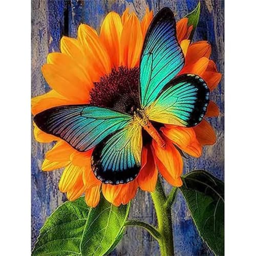 QiHon Malen Nach Zahlen Erwachsene Sonnenblume, Schmetterling Malen Nach Zahlen für Anfänger, mit Pinsels und Acrylfarbe Als Geschenke und Heimdekoration, Ohne Rahmen 55x70cm von QiHon