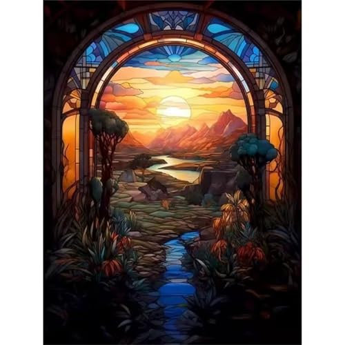 QiHon Malen Nach Zahlen Erwachsene Sonnenuntergang, Landschaft DIY Handgemalt Ölgemälde Leinwand Kits, Digitales DIY Ölgemälde Set mit 3-Pinseln und Acrylfarbe, Ohne Rahmen 55x70cm von QiHon