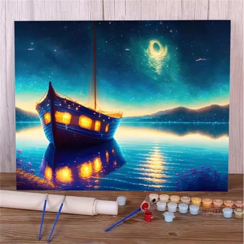 QiHon Malen Nach Zahlen Erwachsene Sternenhimmel, Boot Malen Nach Zahlen für Anfänger, mit Pinsels und Acrylfarbe Als Geschenke und Heimdekoration, Ohne Rahmen 45x60cm von QiHon