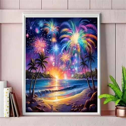 QiHon Malen Nach Zahlen Erwachsene Sternenhimmel, Tropische Pflanzen DIY Handgemalt Ölgemälde Leinwand Kits, Digitales DIY Ölgemälde Set mit 3-Pinseln und Acrylfarbe, DIY Rahmen 30x40cm von QiHon