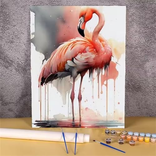 QiHon Malen Nach Zahlen Erwachsene Tier, Flamingo DIY Handgemalt Ölgemälde Leinwand Kits, Digitales DIY Ölgemälde Set mit 3-Pinseln und Acrylfarbe, DIY Rahmen 60x75cm von QiHon