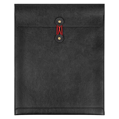 Qixin Black A4 PU Lederdatei Ordner für Dokumente, wichtiger privater Dateiorganisator mit String Krawatte, Laptop Hülle Notebook Hülle, Leder Portfolio Binderumschläge, Anmeldungsordner 1PC von QiXin