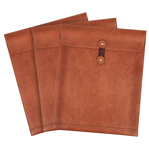 Qixin Brown PU Lederdateiordner für Dokumente, wichtiger privater Dateiorganisator mit String Krawatte, Laptop Hülle Notebook Hülle, Leder Portfolio Binder Umschläge, Buchstabenanmeldungsordner 3PCS von QiXin