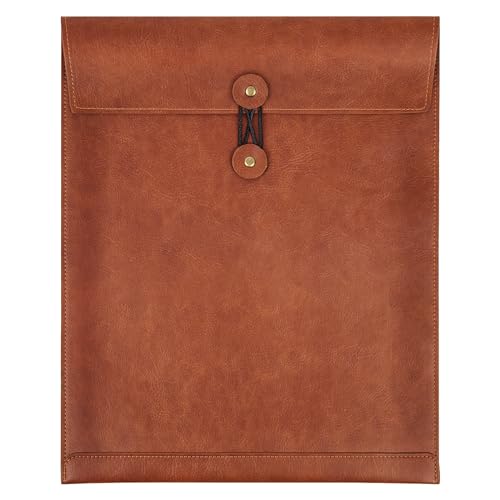 Qixin Brown PU Lederdateiordner für Dokumente, wichtiger privater Dateiorganisator mit String Krawatte, Laptop Hülle Notebook Hülle, Leder Portfolio Binderumschläge, Buchstabenvermittler 1PC von QiXin