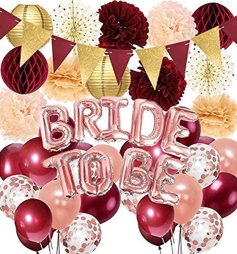 Bachelorette Party Dekorationen Burgund Rose Gold Burgund Rose Gold Ballons Gold Polka Dot Fans Bride to Be Ballons für Burgunderrot Herbst Hochzeit Verlobung Party Dekorationen/Brautdusche Dekorationen von Qian's Party