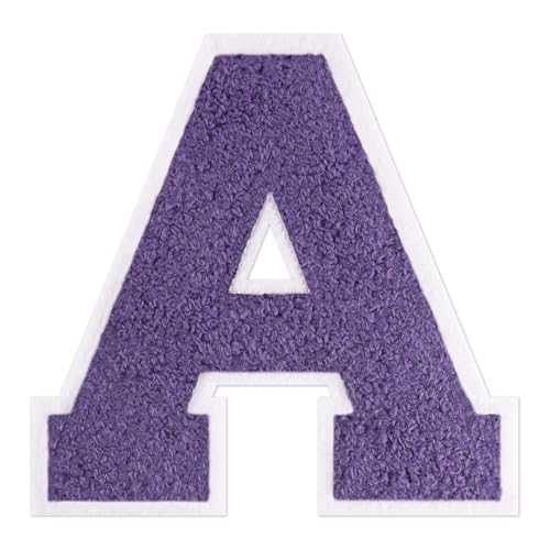 QianSiLi Chenille-Aufnäher zum Aufbügeln für Kleidung, Varsity-Buchstaben, bestickter Aufnäher, Buchstaben zum Aufbügeln für Kleidung, Jacke/Hoodie/Varsity (11,4 cm, Violett, A) von QianSiLi