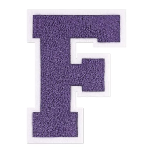 QianSiLi Chenille-Bügelflicken für Kleidung, Varsity-Buchstaben, bestickter Aufnäher, Buchstaben zum Aufbügeln für Kleidung, Jacke, Hoodie, Varsity (11,4 cm, Violett, F) von QianSiLi