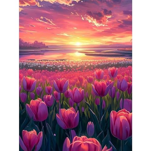 Qianbaiuk Landschafts Malen Nach Zahlen Erwachsene, Blumen Malen Nach Zahlen Erwachsene DIY Acrylpigment,für Art Home Decor(12x16 Zoll) von Qianbaiuk