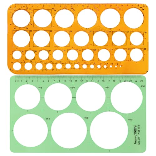 2 Stück Kreisschablone,Lochschablone,Zeichnen Kreis Technisches,Circle Schablone zum Template,Metall Geometrie Kreisschablonen,Stencil Zeichenschablone set,Kreiszeichner Radienschablone Vorlage von Qianfeng