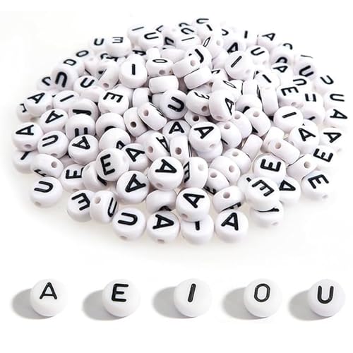 100 Stück Buchstabenperlen,Buchstabenperlen für Armbänder,Acryl Buchstaben A E I O U Flache Perlen,Beads Letter,für Diy,Kinder Frühe Bildung Werkzeuge,Perlen Schmuck Zubehör,Hausgemachte Armband von Qianfeng