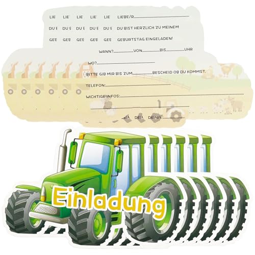 Qianfeng 12 Pcs Einladungskarten Kindergeburtstag Junge,Deutsche Geburtstag Traktor Jungen,Bagger Bauernhof Einladung,Einladungen Geburtstags,Geburtstagseinladungen Geschirrset,Traktor-Einladung von Qianfeng