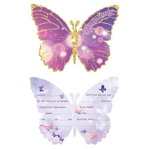 12Stück Einladungskarten Kindergeburtstag Mädchen,Einladungskarten Schmetterling Einladung Geburtstag,für Geburtstagseinladungen Kinder,Einladungen Einladungskarte Party,Butterfly Geburtstagseinladung von Qianfeng