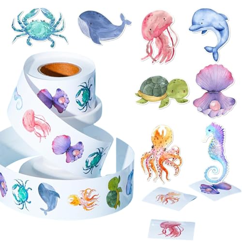 Sticker set,Meerestiere 500 Stück,Aufkleber Tier Inspirierende,Stickers Animals Aquarell,Basteln Kids' Meerestier Rolle Schaumstoff-Aufkleber,Tiermuster Tiersticker Winter von Qianfeng