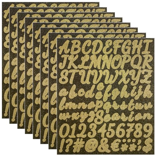 8 Blätter 608 Stücke Gold Buchstaben Nummern Aufkleber,Glitzer Selbstklebende Alphabet Zahlen Hausnummer Vinyl Wasserdichte Sticker,Wachsbuchstaben für Kerzen,für Briefkasten DIY Scrapbooking(Golden) von Qianlaixing