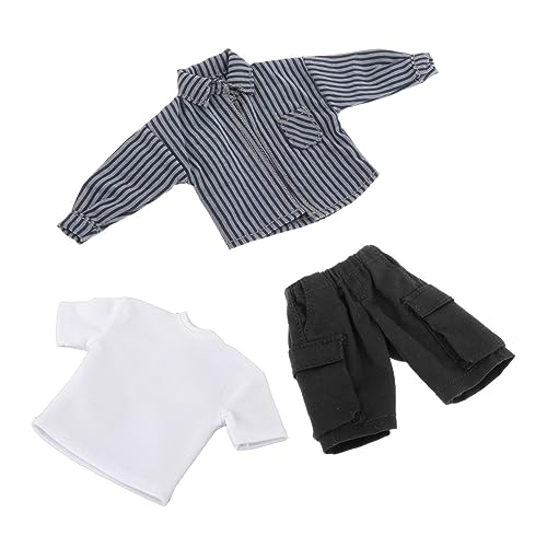 Qianly 1:12 Hemd T Shirt Hosen Set, Mini Kleidung, Stilvolle, Langlebige, Tragbare, Lässige Puppenkleidung, Miniatur Outfits für Den Körper von 6 Zoll Puppen, Dunkelblauer Streifen von Qianly