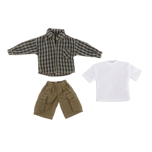 Qianly 1:12 Hemd T Shirt Hosen Set, Mini Kleidung, Stilvolle, Langlebige, Tragbare, Lässige Puppenkleidung, Miniatur Outfits für Den Körper von 6 Zoll Puppen, Grünes Plaid von Qianly