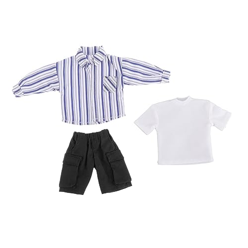 Qianly 1:12 Hemd T Shirt Hosen Set, Mini Kleidung, Stilvolle, Langlebige, Tragbare, Lässige Puppenkleidung, Miniatur Outfits für Den Körper von 6 Zoll Puppen, Hellblauer Streifen von Qianly