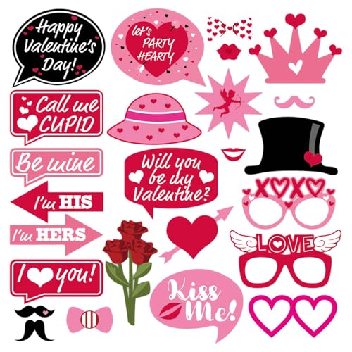 Qianly 25pcs/Set Valentinstag Foto Requisiten Happy Valentines Day Photobooth Accessoires für Games Prom Engagement Bridal Party von Qianly