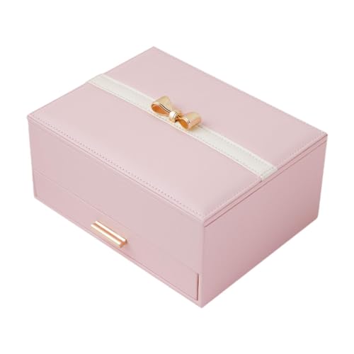 Qianly Schmuckschatulle, Halsketten-Box, rosa, kreative 2-lagige Schmuck-Vitrine für Schminktisch, Tischplatte, Badezimmer, Basteln, Armbänder von Qianly