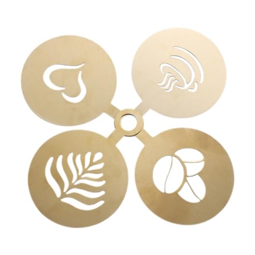 Qianly Set mit 4 Kaffee Schablonen, Latte Art Schablonen, Kunstpulver Schablonen, Kaffee Designs, Stahl Kaffee Schablonen, Gold von Qianly