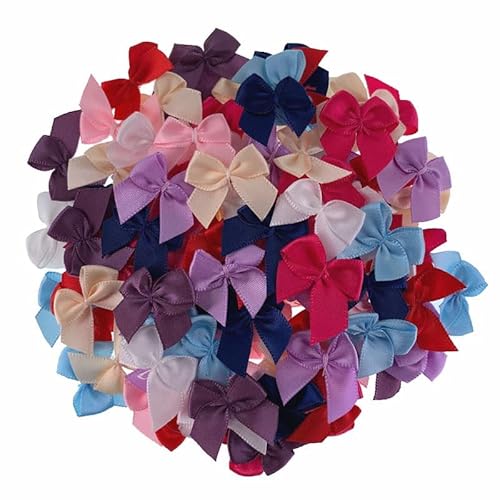 Qiantull Mini Satinschleifen 200 Stück 2cm Bunt Satinband Schleifen zum Basteln Farbe Mini Band Bowtie Schleifen für DIY Nähen Basteln Haar Bogen Hochzeit Party DekoBunt 2cm von Qiantull