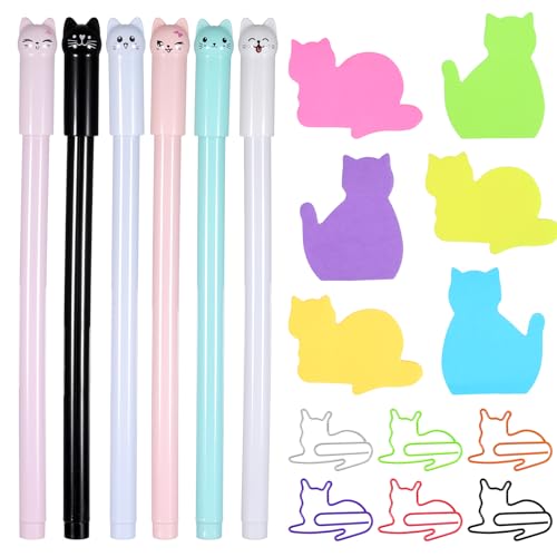 1 Set Katzen-Haftnotizen mit Papierclip, Gel-Tintenstift für Katzen, Büro-Schreibtischzubehör, selbstklebende Notizblöcke, schöne Papierklammern, Wimpern von Qianyu