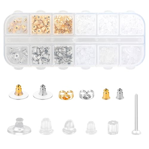 12 Stile, 600 Stück Ohrring-Verschlüsse für Ohrstecker, transparent, weiche Ohrring-Verschlüsse, Metall-Silikon-Ohrring-Verschlüsse, Kupplungsstopper, Ersatz-Kits für Fischhaken, Ohrstecker, von Qianyu