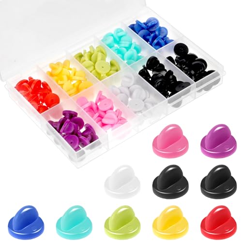 150 Stück Gummi-Anstecknadeln mit Schmetterlingsrückseite, Verriegelungsstift-Verschlüsse mit Aufbewahrungskoffer, Ersatzrückseite, Verschluss, Revers, Emaille, Stecknadeln für Handwerk, Uniform, von Qianyu