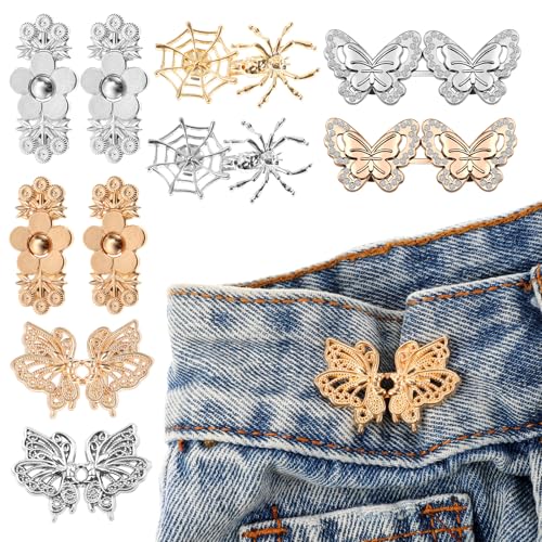 Qianyu 10 Sets Verstellbaren Taillenschnallen Nagelfreie Hosen Enger Machen Clip Metall-Schmetterlings Jean Knopfnadeln Nähfreiknopf Button Pins Abnehmbarer Knopf Hosen Clips für Hosen Jeans von Qianyu